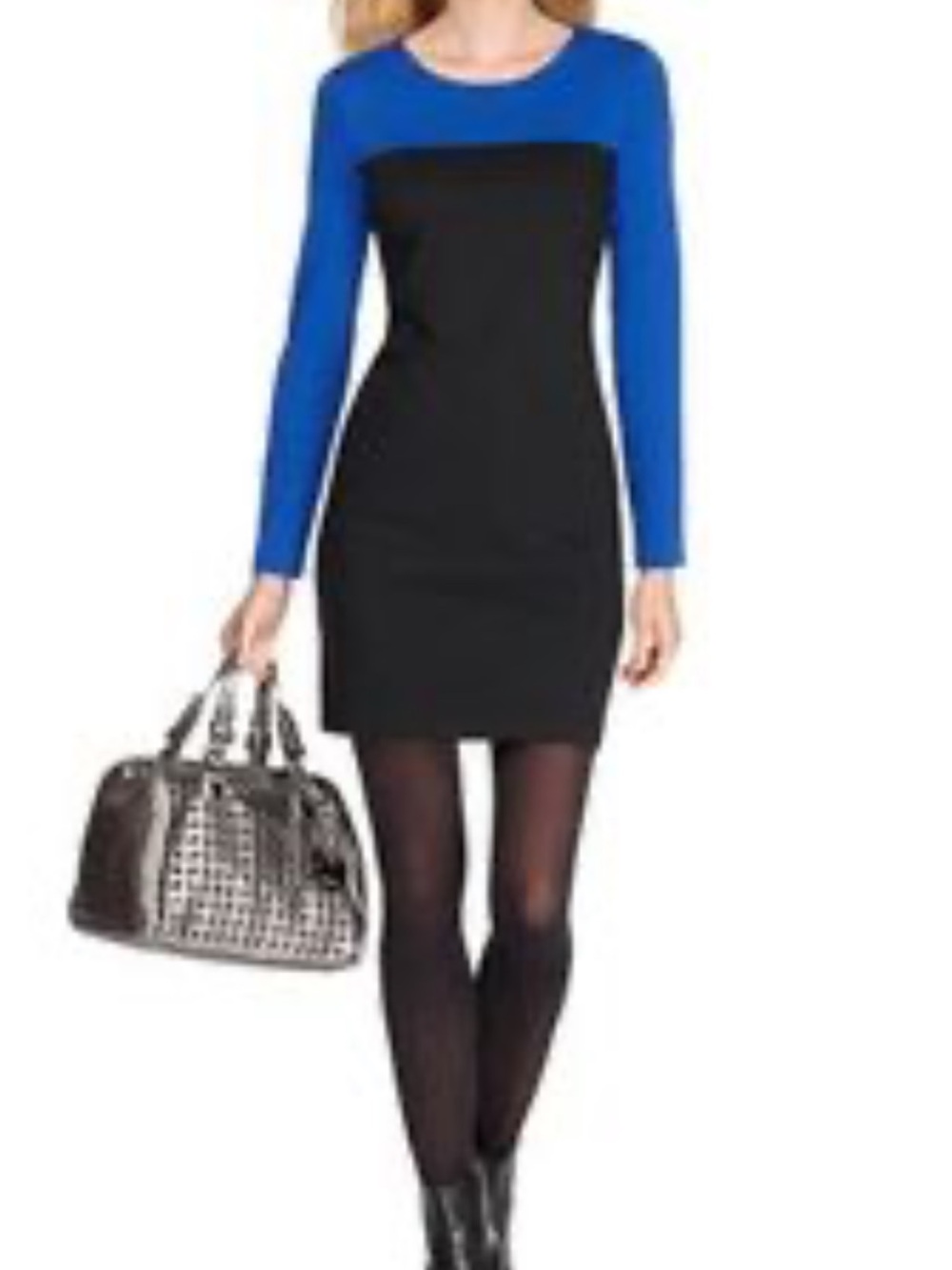 MICHAEL Michael Kors Black and Royal Blue Long-Sleeve Shift Mini Dress size 10